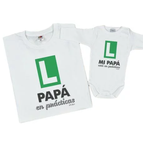 Camiseta Papá en Prácticas + Body Bebé